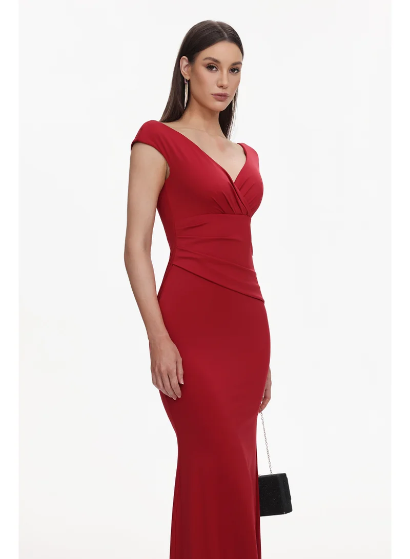 Bella Barnett  Yonce Romantic Contour V Neck Pleated Maxi Dress for Women | Best Price UAE